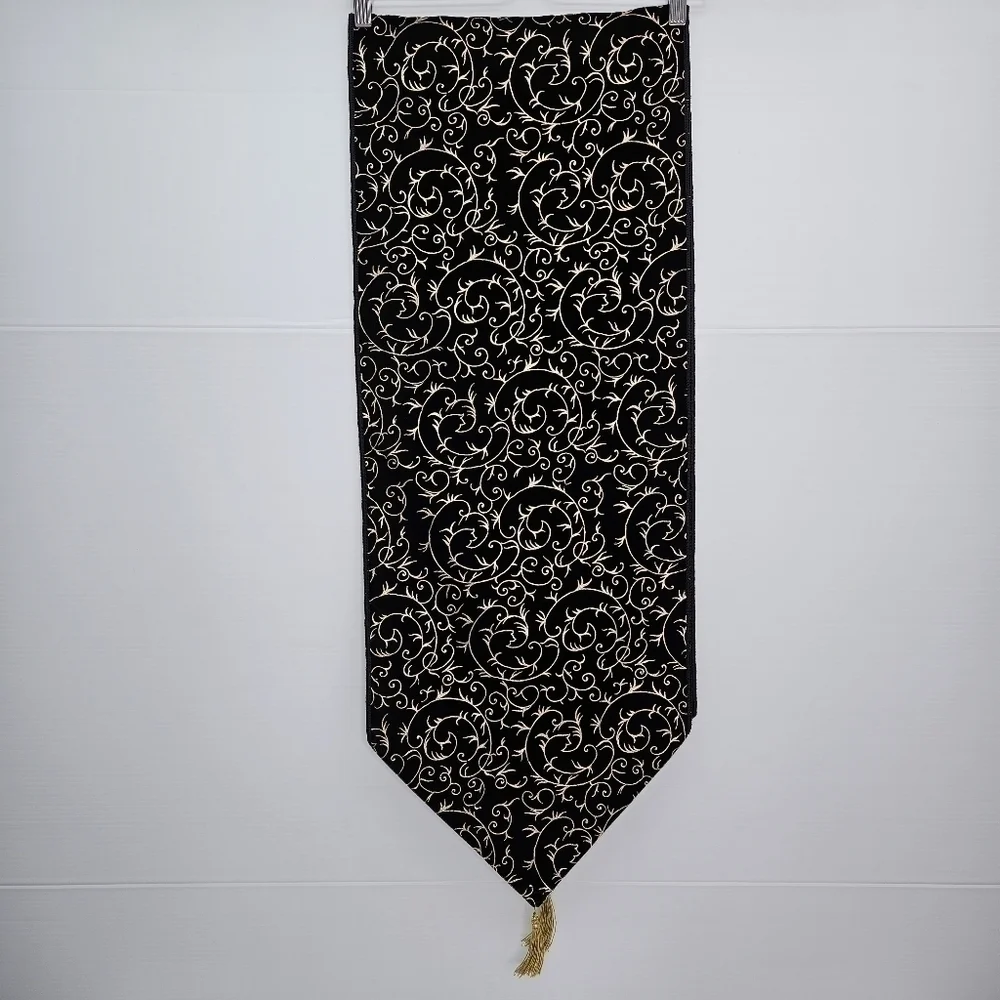 Table Runner Black & Gold Swirl Elegant Home Holiday Christmas Decor 13 x 71